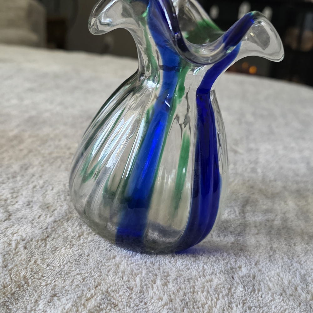 Glass Vase with Blue and Green Stripes